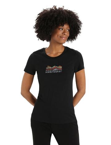 T Shirts Icebreaker Merino Tech Lite II Corta Sleeve Mountain Geology Femme Noir | FR 1610KORI